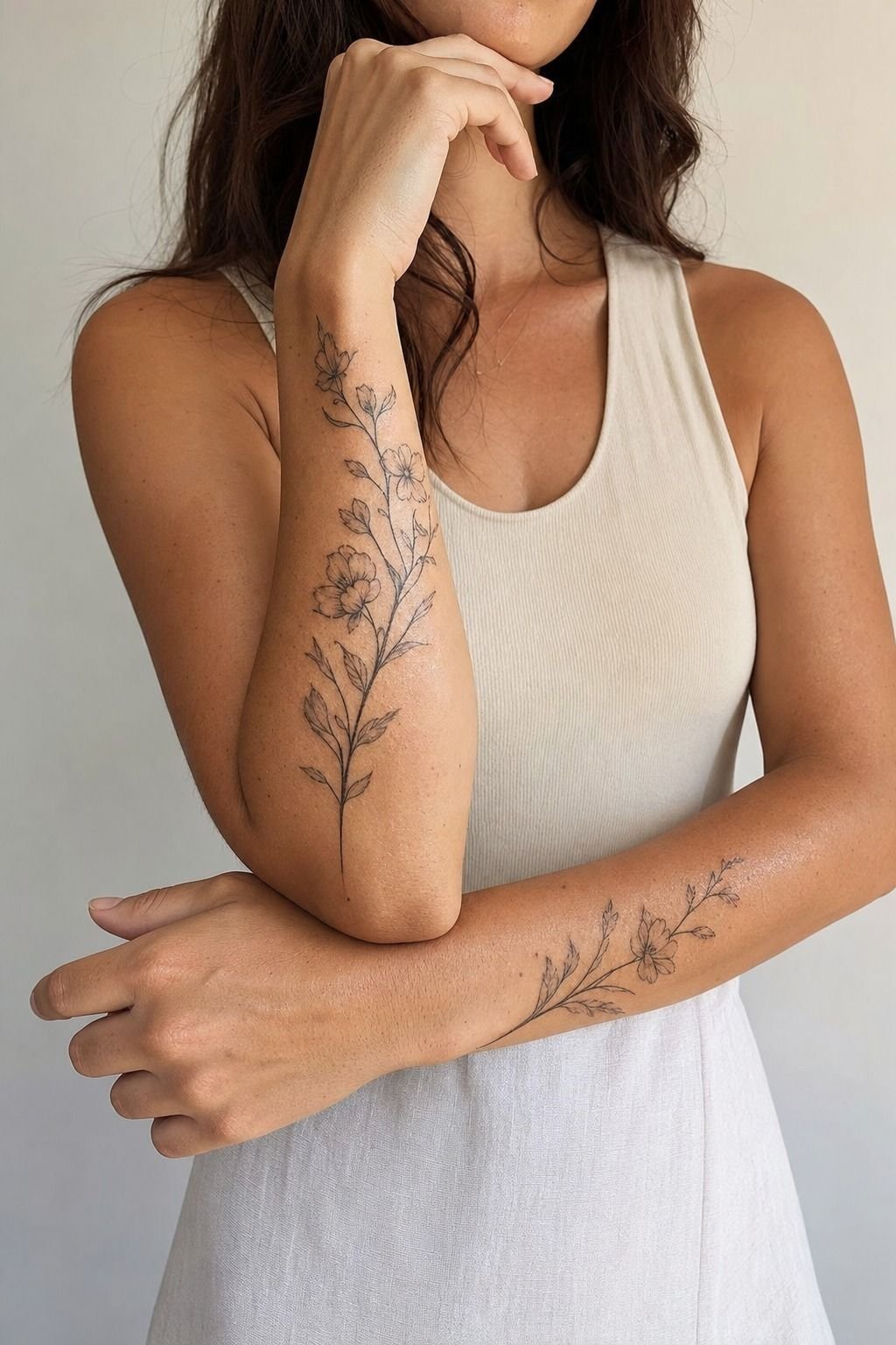 Matching Birth Flower Forearm Tattoos