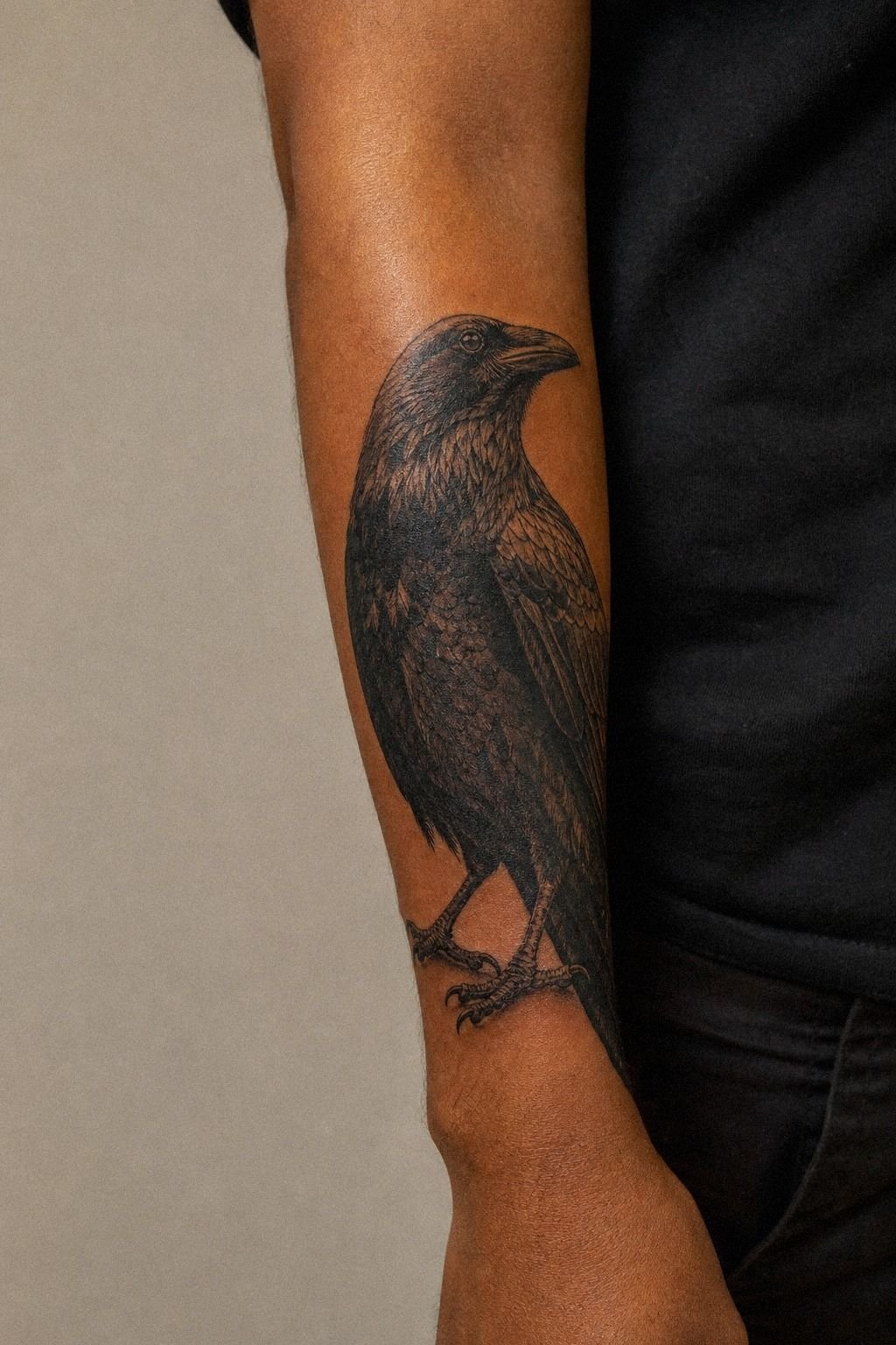 Caravaggio Contrast Makes a Blackwork Raven Hit Harder