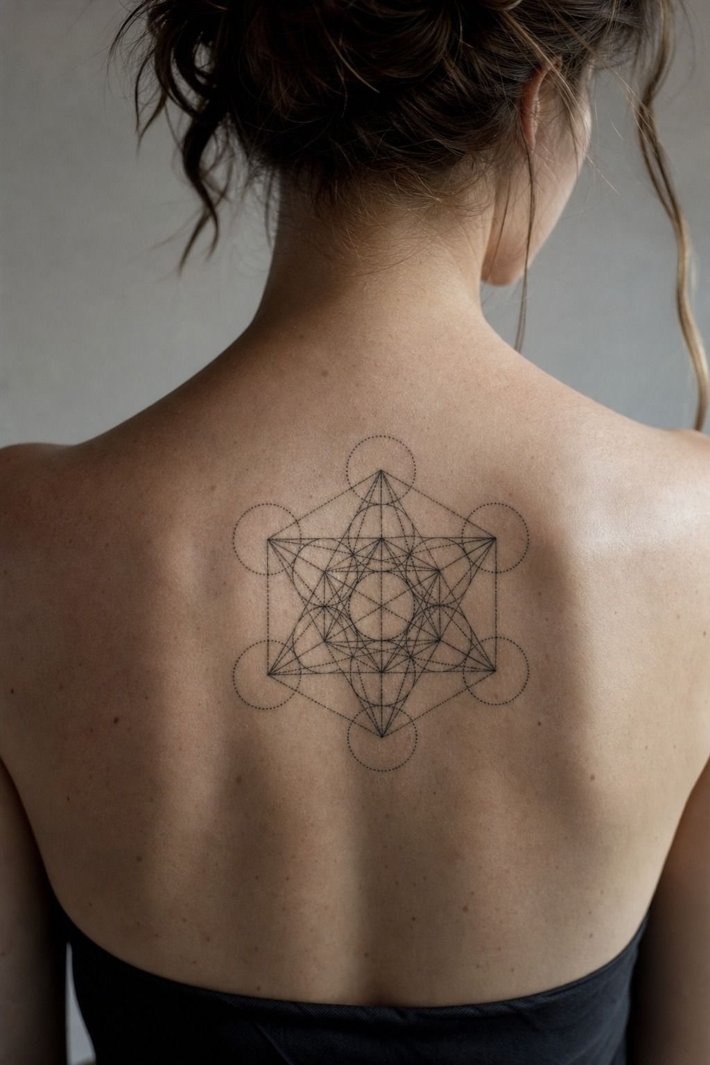 Go Larger With a Dotwork Metatron Cube Back Tattoo