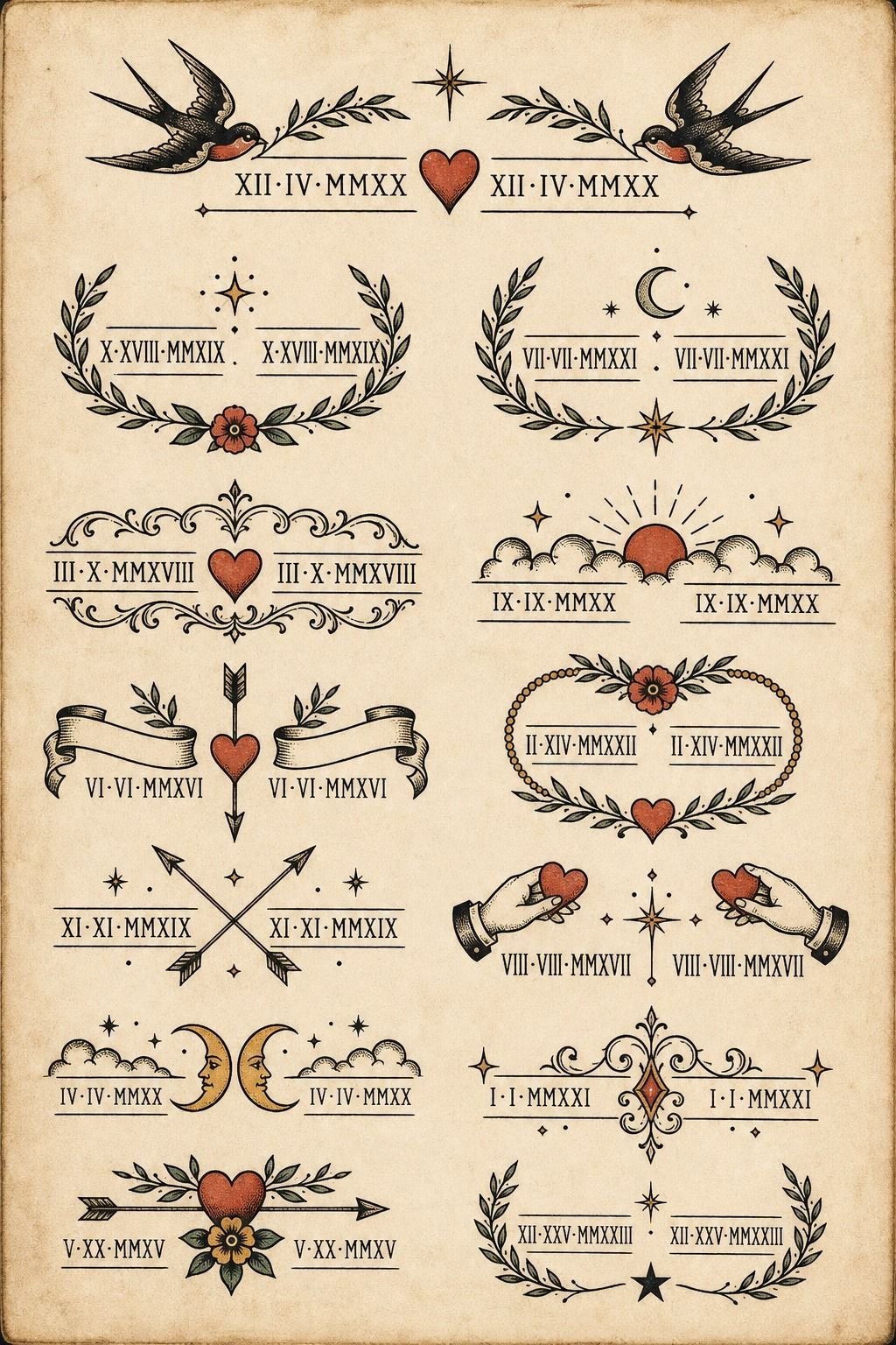 Matching Roman Numeral Date Tattoos