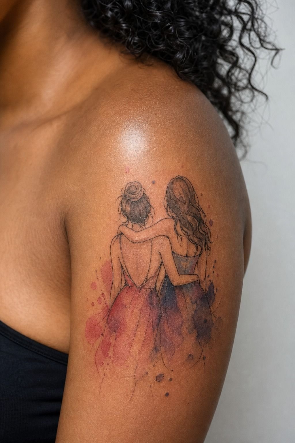 Watercolor Bestie Tattoos With Linework