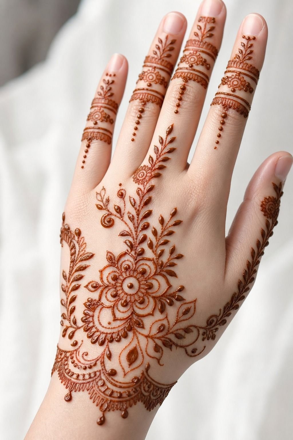 Fine Line Floral Mehndi Finger Tattoo