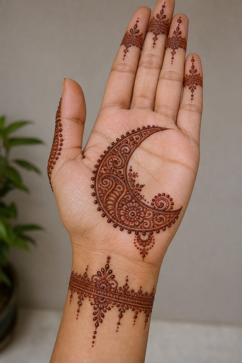 Build a simple palm crescent henna design