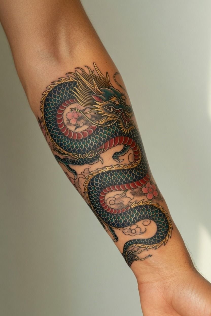 Japanese Dragon Wrapping the Full Lower Arm
