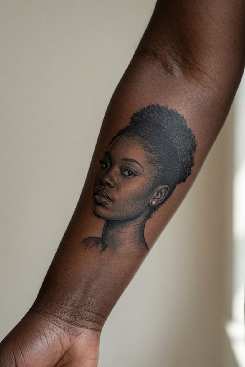 Realistic Portrait Ink on the Inner Bicep