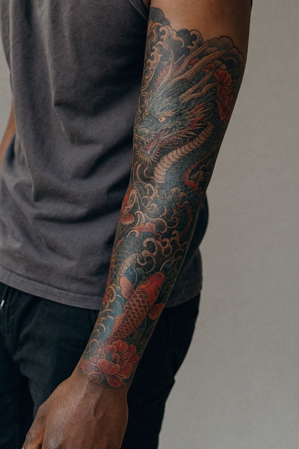 Layer a Japanese Dragon And Koi Half Sleeve