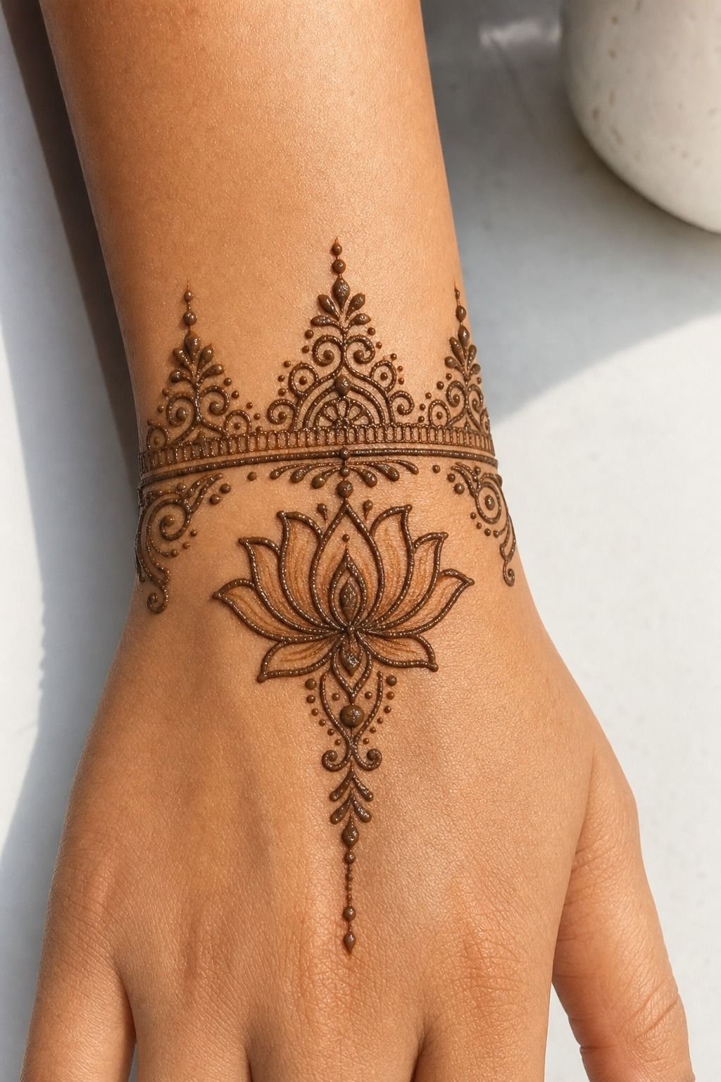 Small Lotus Henna Design For Wrist