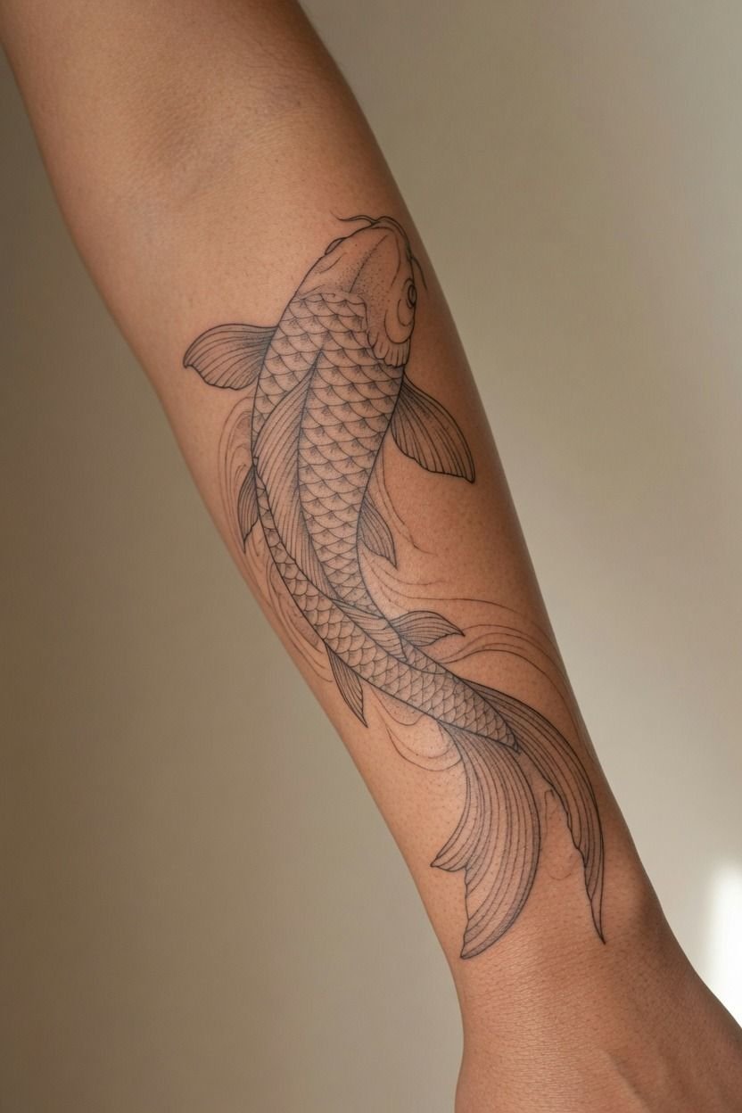 Koi Fish Swimming Up the Outer Arm