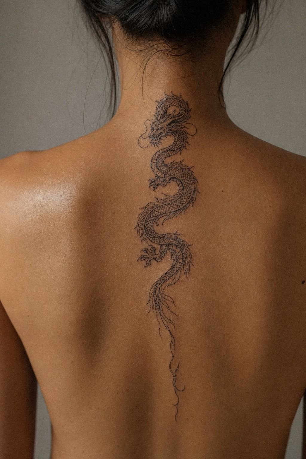 Fine Line Dragon Spine Tattoo