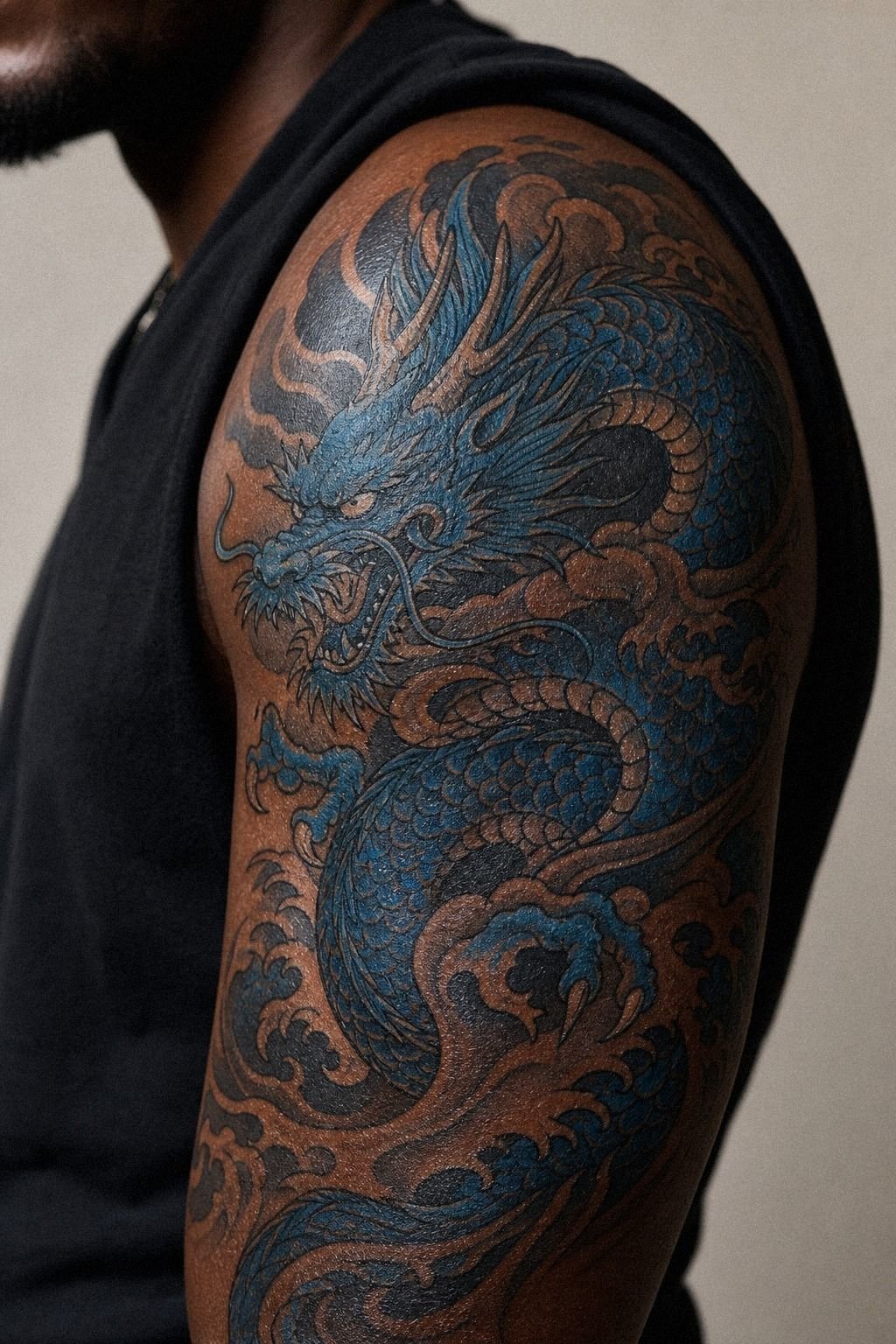 Pack Blue Into a Japanese Dragon Upper Arm