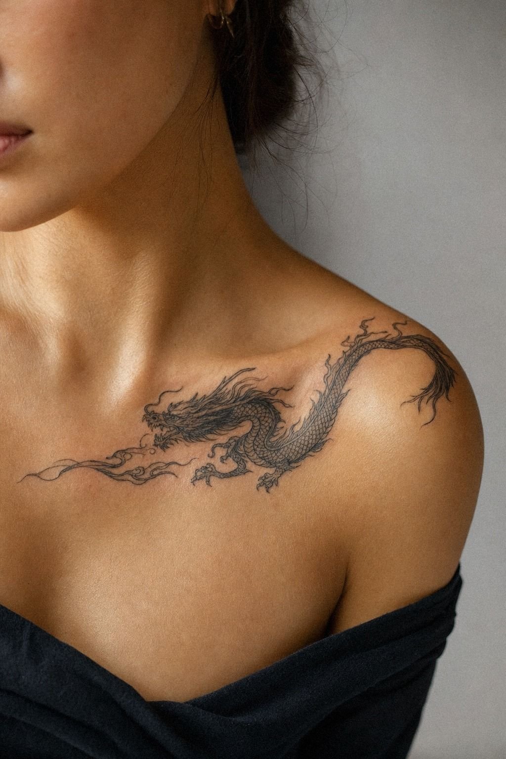 Asian Dragon Collarbone Tattoo