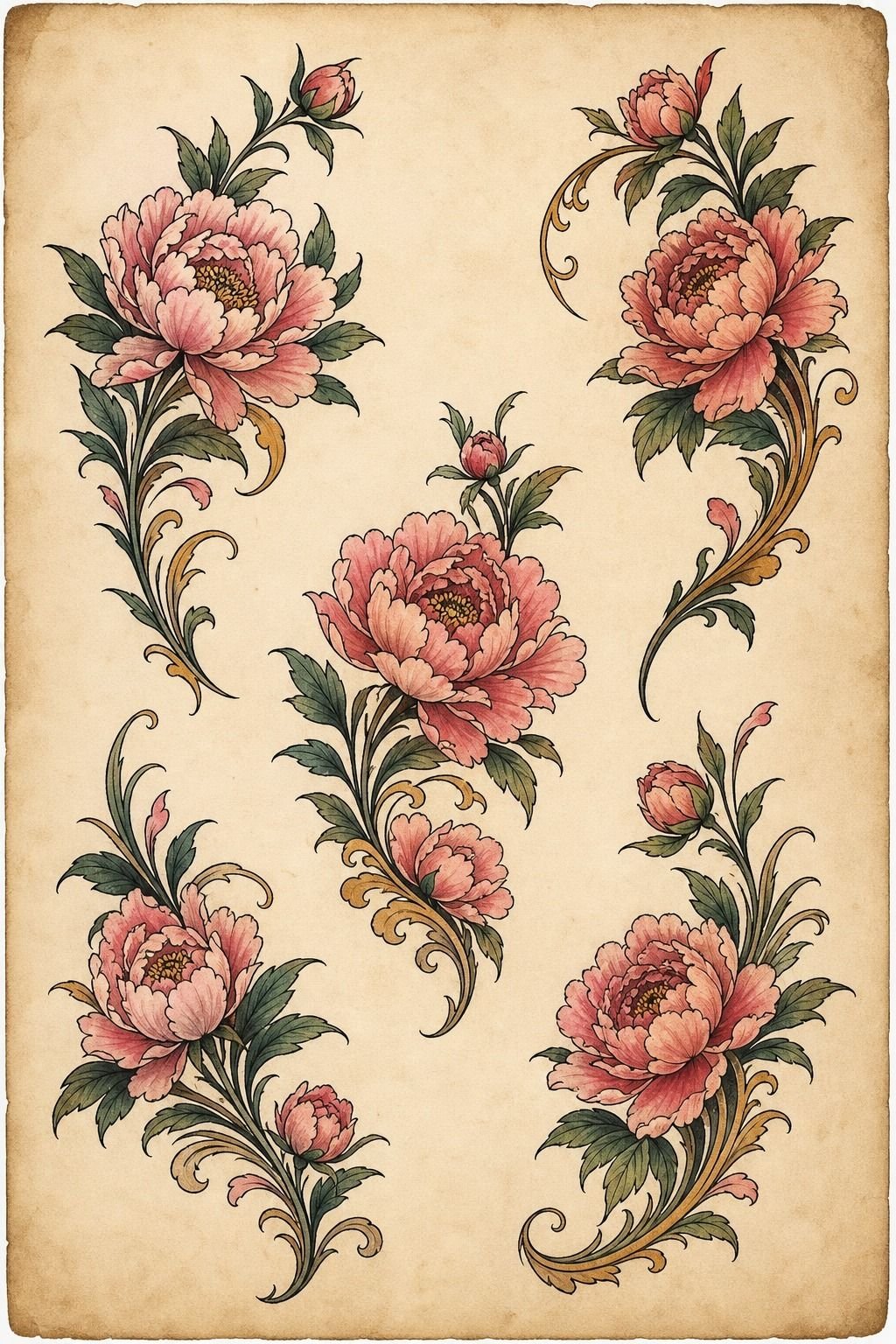 Anchor a Watercolor Peony With Black Line