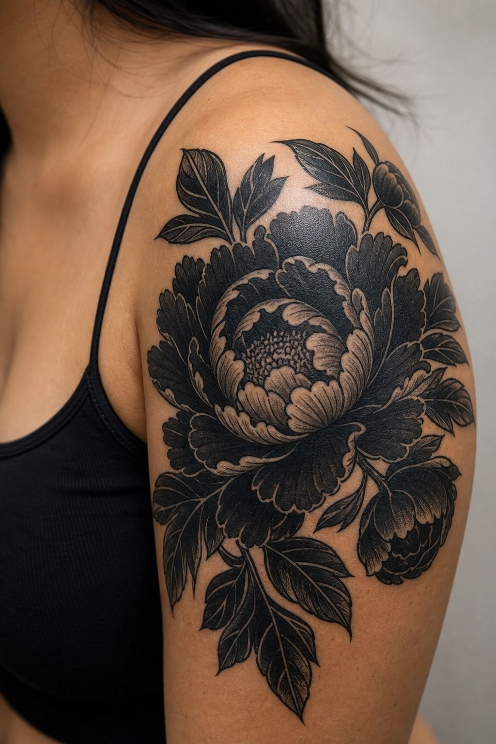 Pick Blackwork Japanese Peony Tattoo Contrast