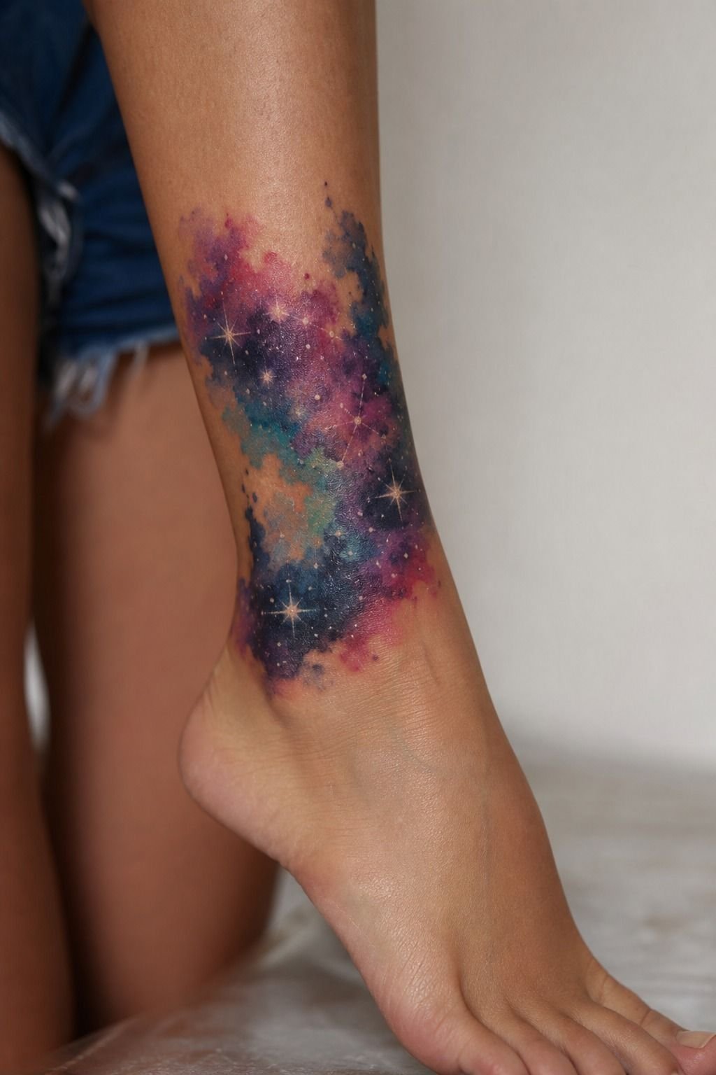 Watercolor Galaxy Ankle Tattoo