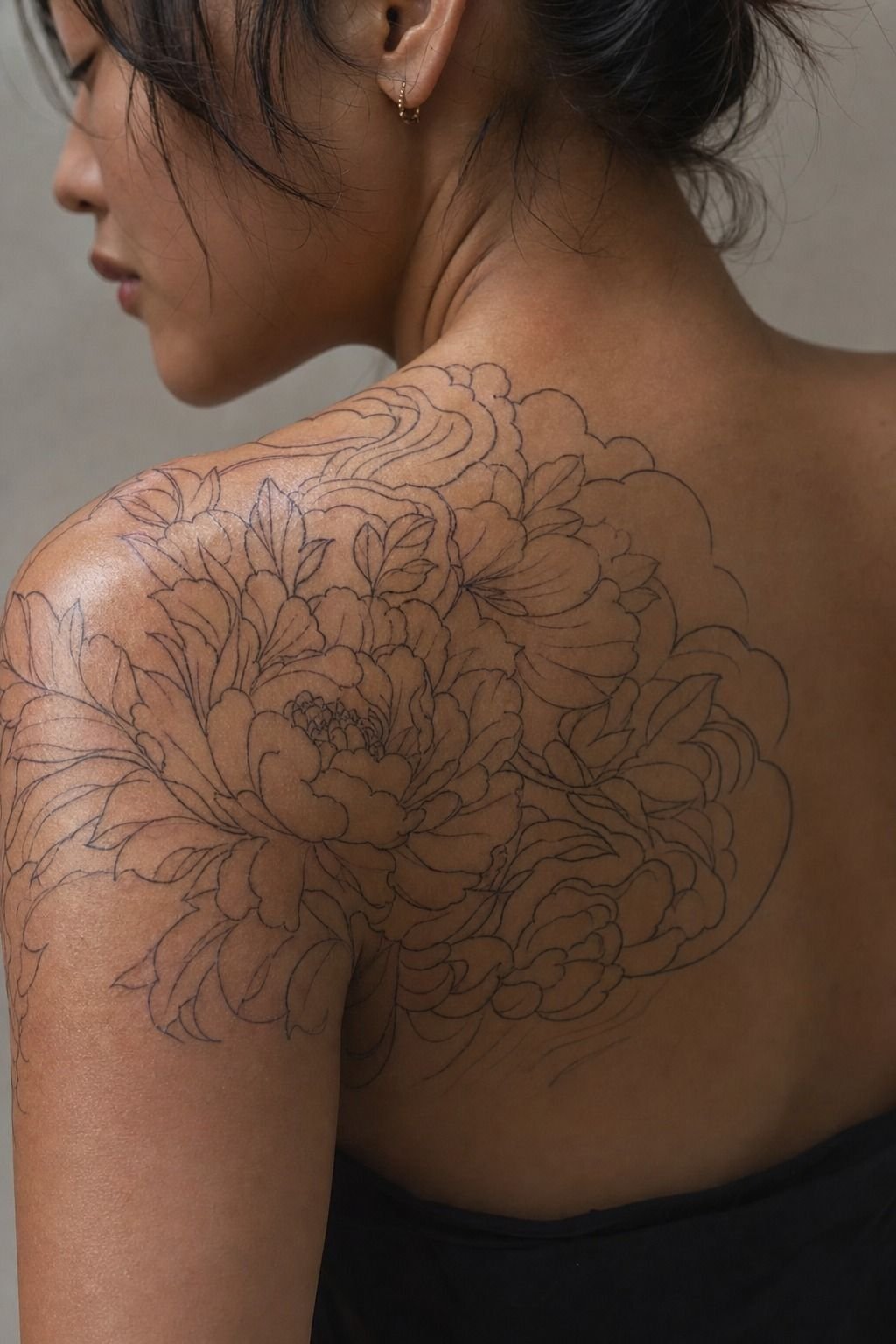 Trace Japanese Peony Tattoo Stencil Shapes