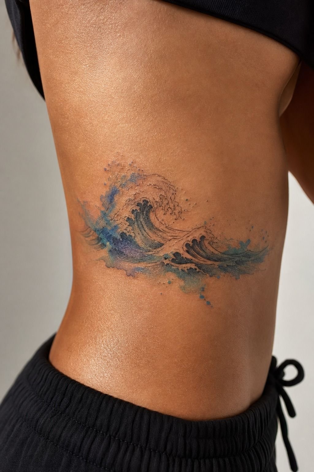 Balance A Watercolor Wave Tattoo On The Ribcage