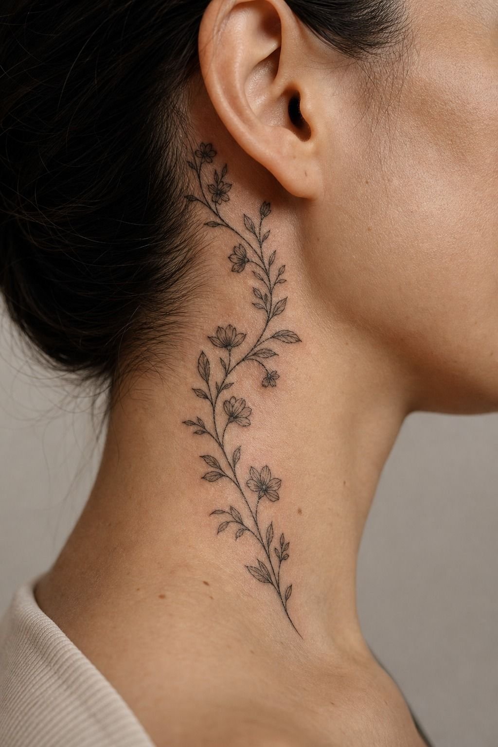 Small Floral Sprigs Curving Behind the Ear