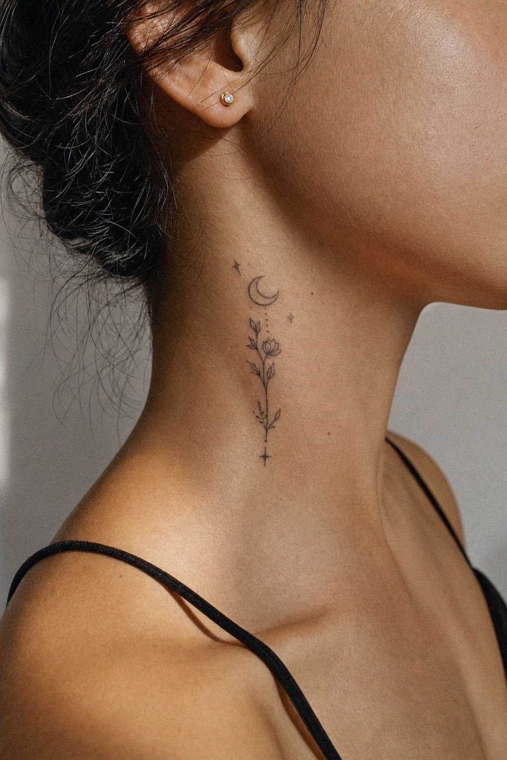 Meaningful Side Neck Tattoo In Black Ink