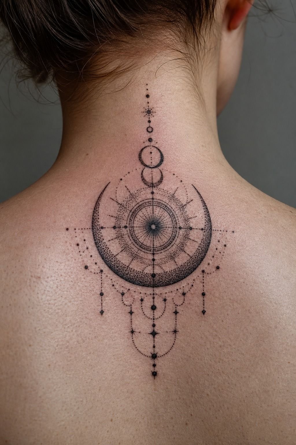 Minimalist Blackwork Dots on the Back of Neck