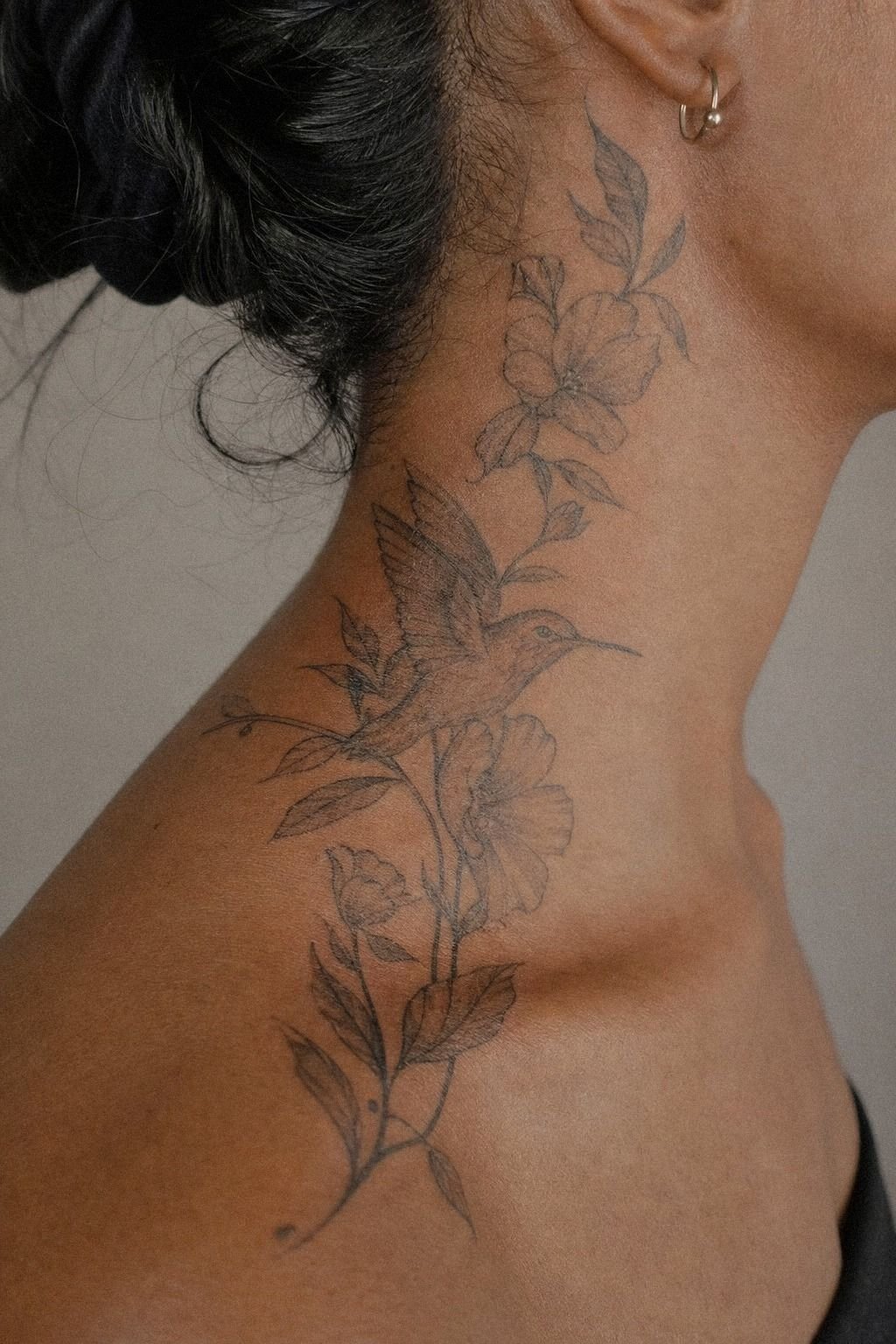 Healed Side Neck Tattoo With Soft Fading