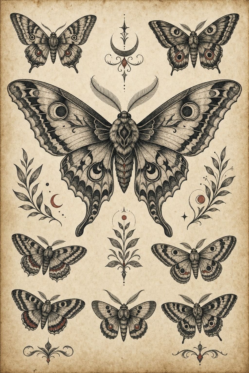 Black-And-Grey Moth Centered Above the Shoulder Blade