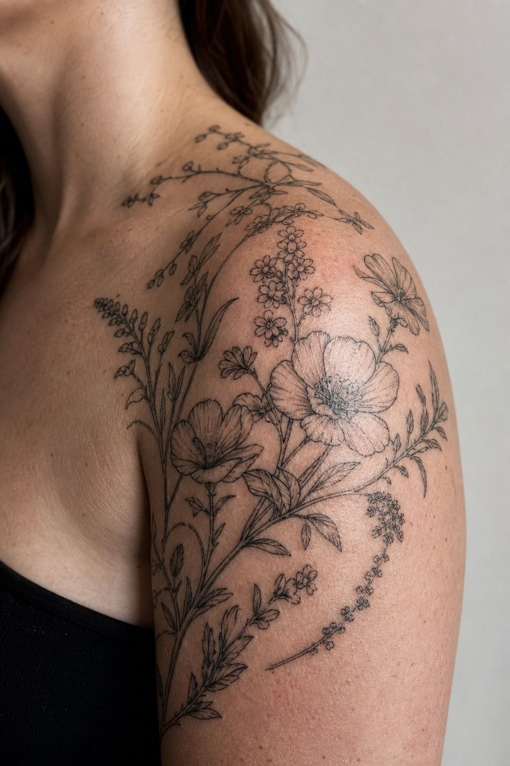 Birth Flower Cluster Over One Shoulder