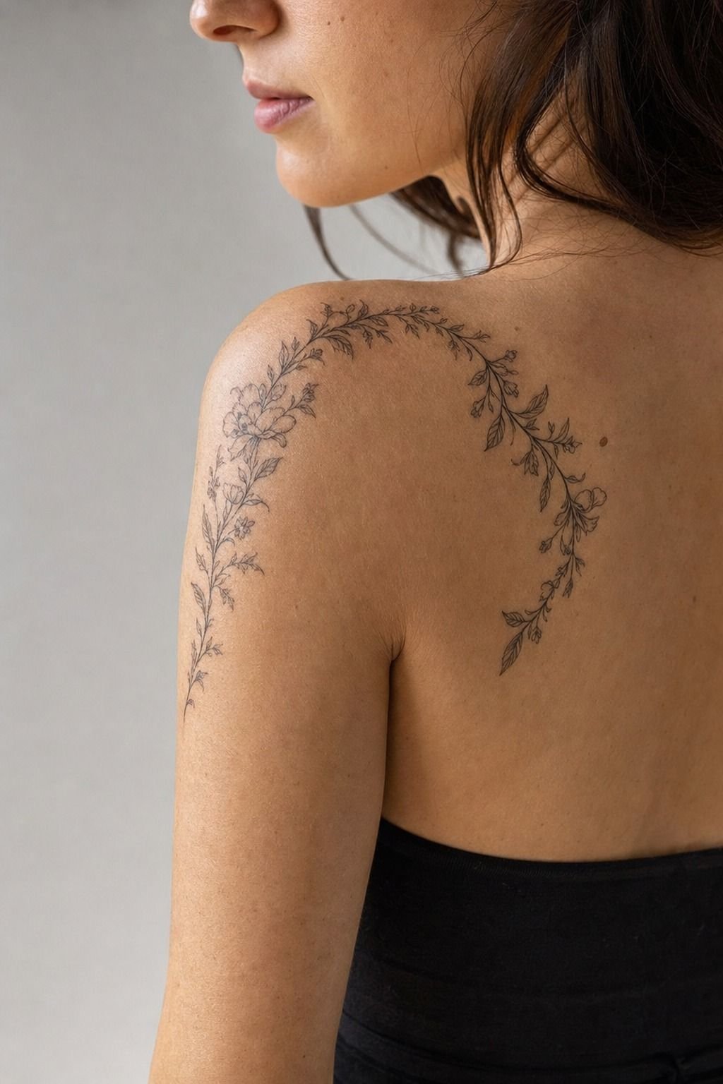 Place a fine line floral arch over the cap edge