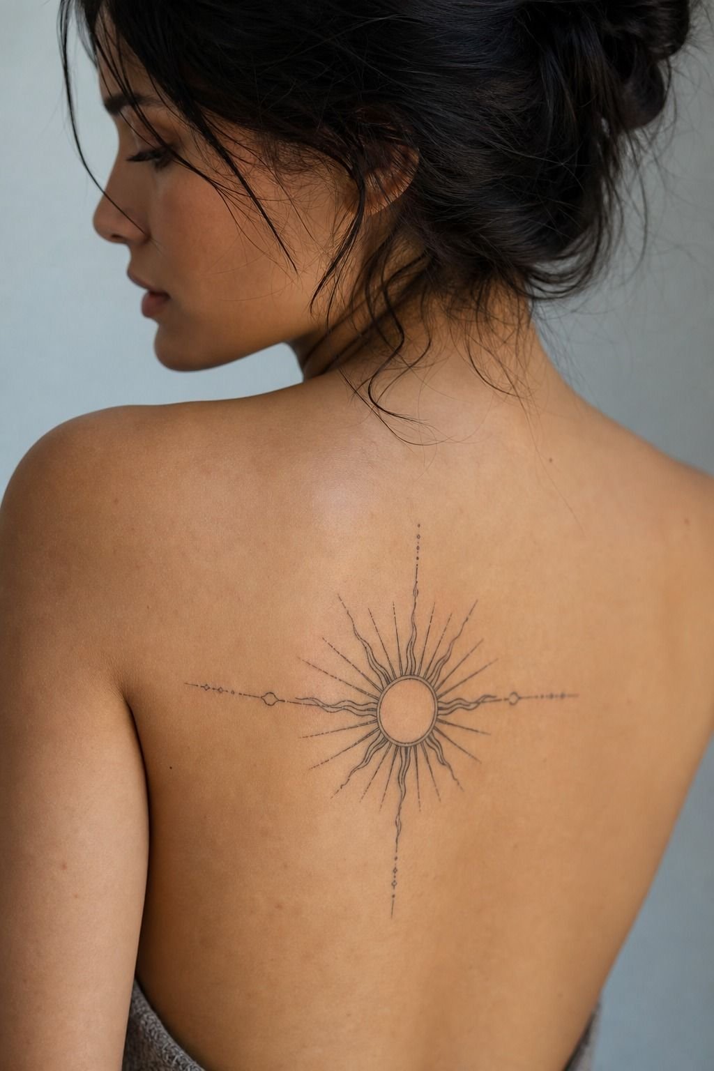Minimalist Sun Design Across the Upper Back