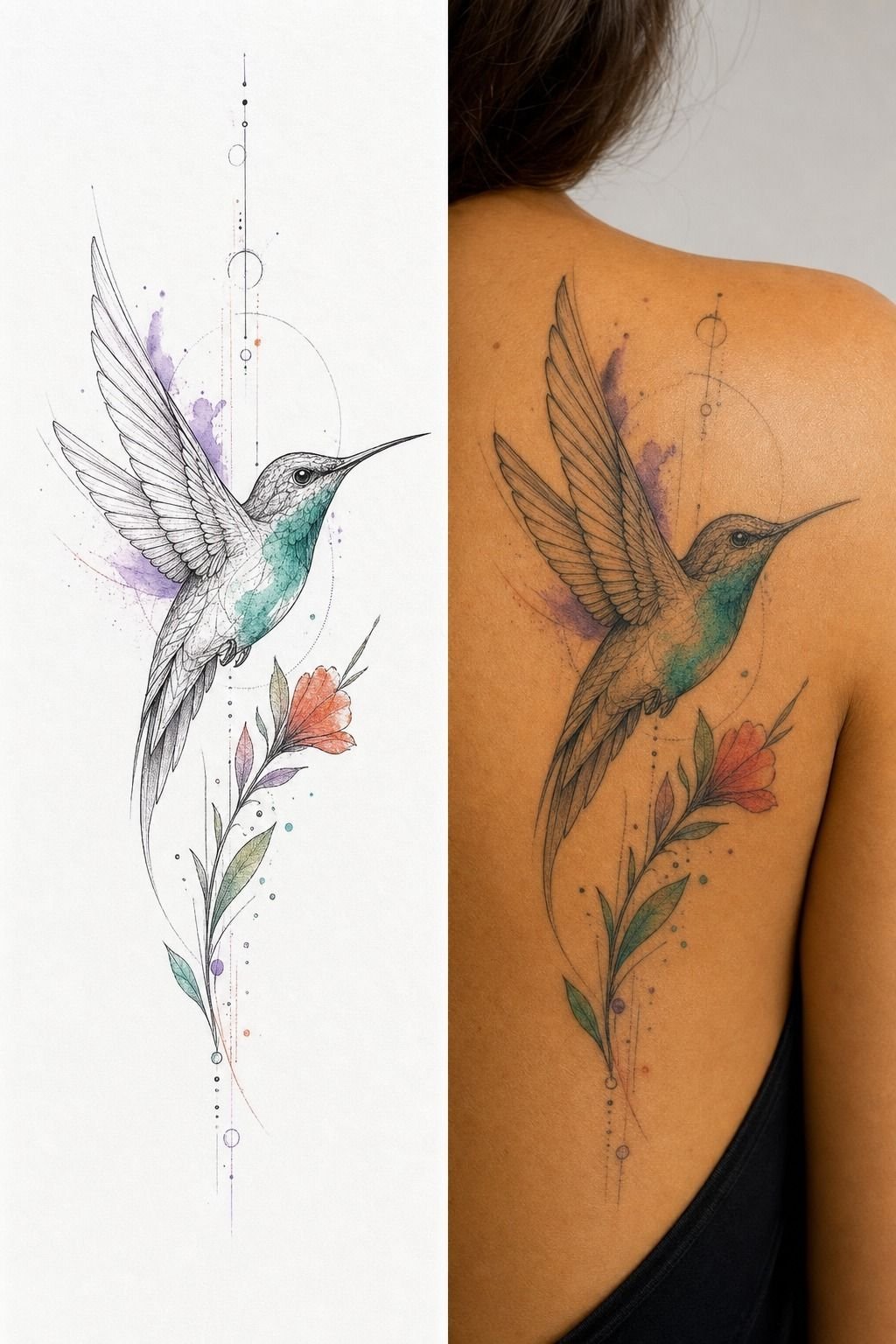 Watercolor Hummingbird Anchored With Fine Lines