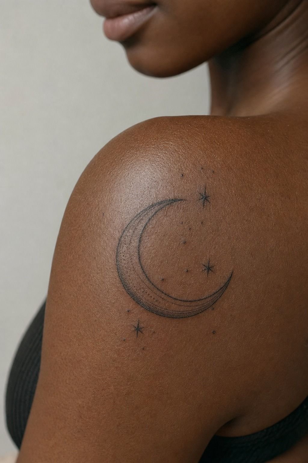 Crescent Moon and Stars Over the Shoulder