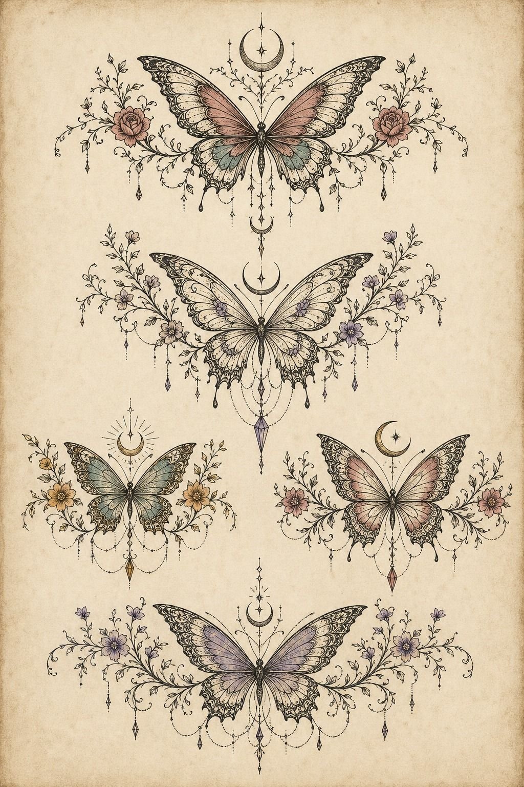 Feminine Butterfly Tattoo Spanning the Upper Back