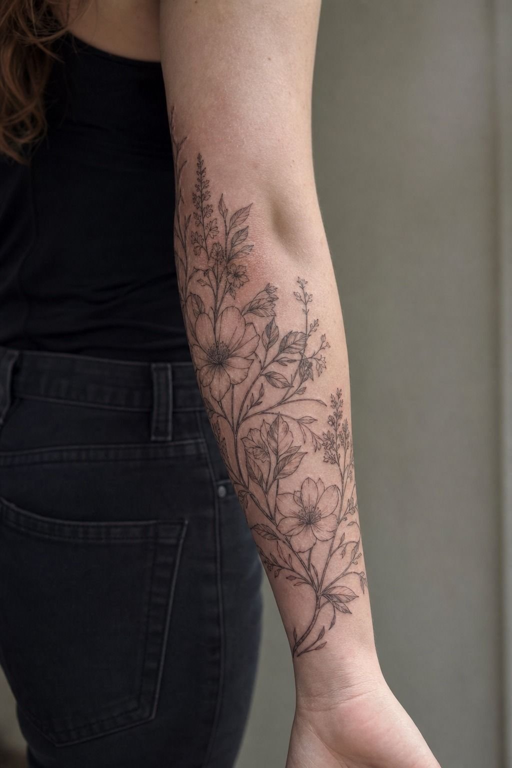 Fine Line Floral Quarter Sleeve Wrap