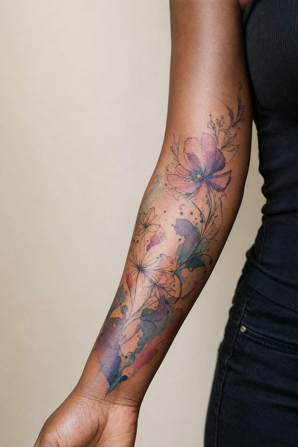 Watercolor Quarter Sleeve With Linework