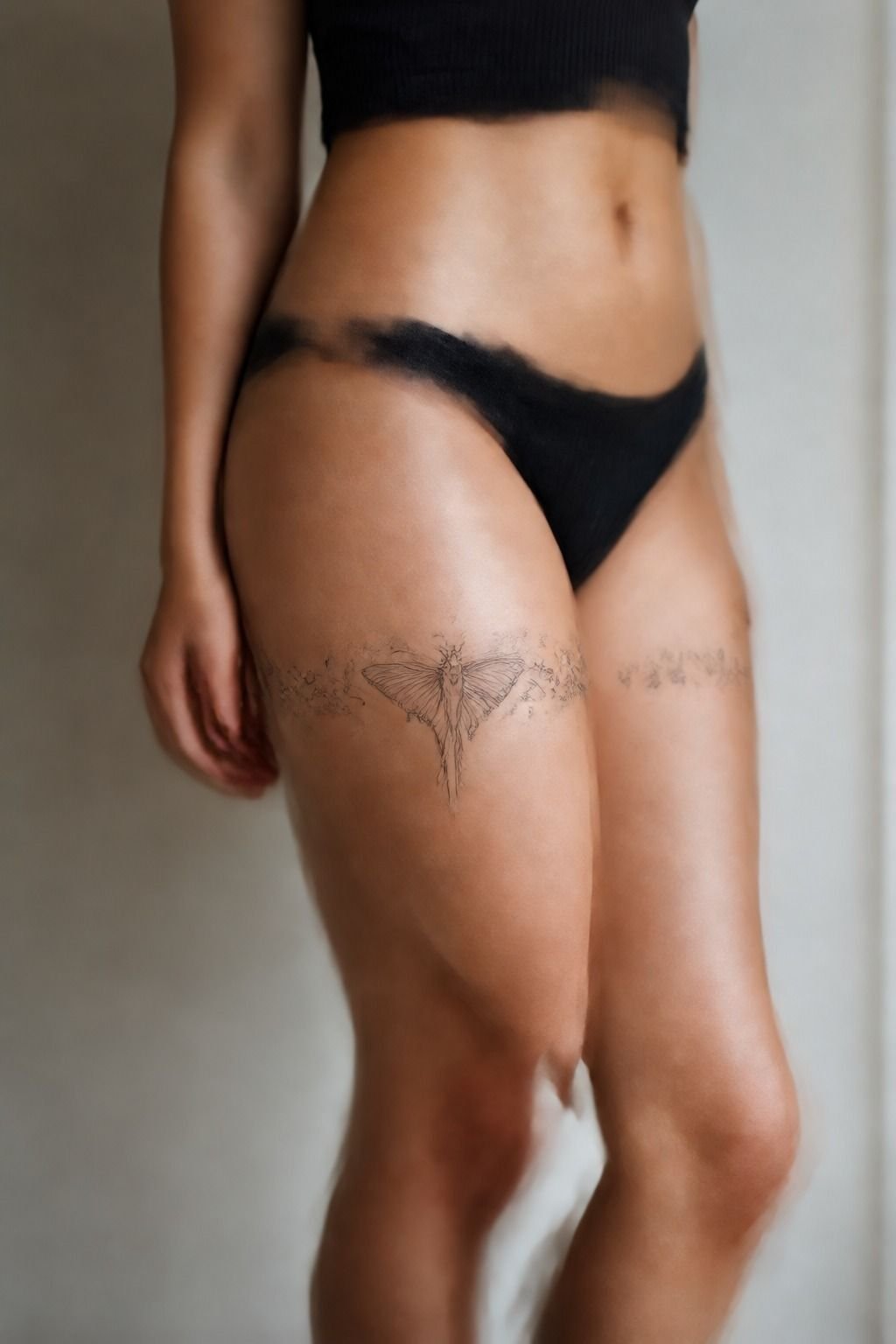Luna Moth Thigh Tattoo With Stars