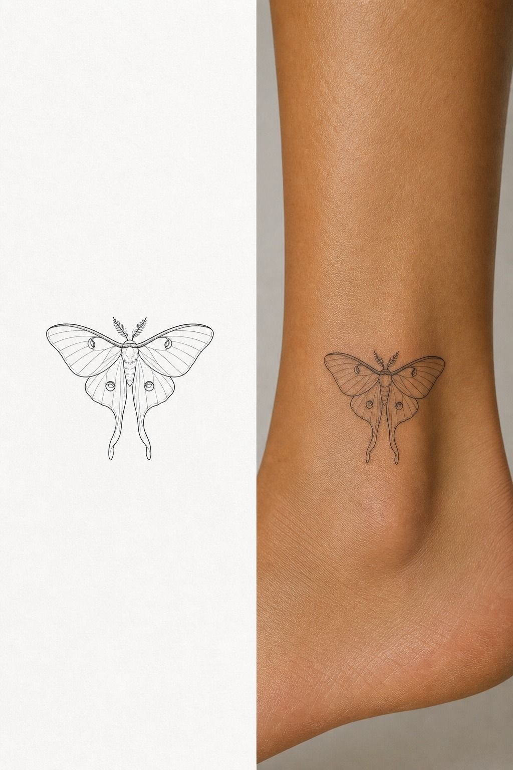 Tiny Luna Moth Ankle Tattoo