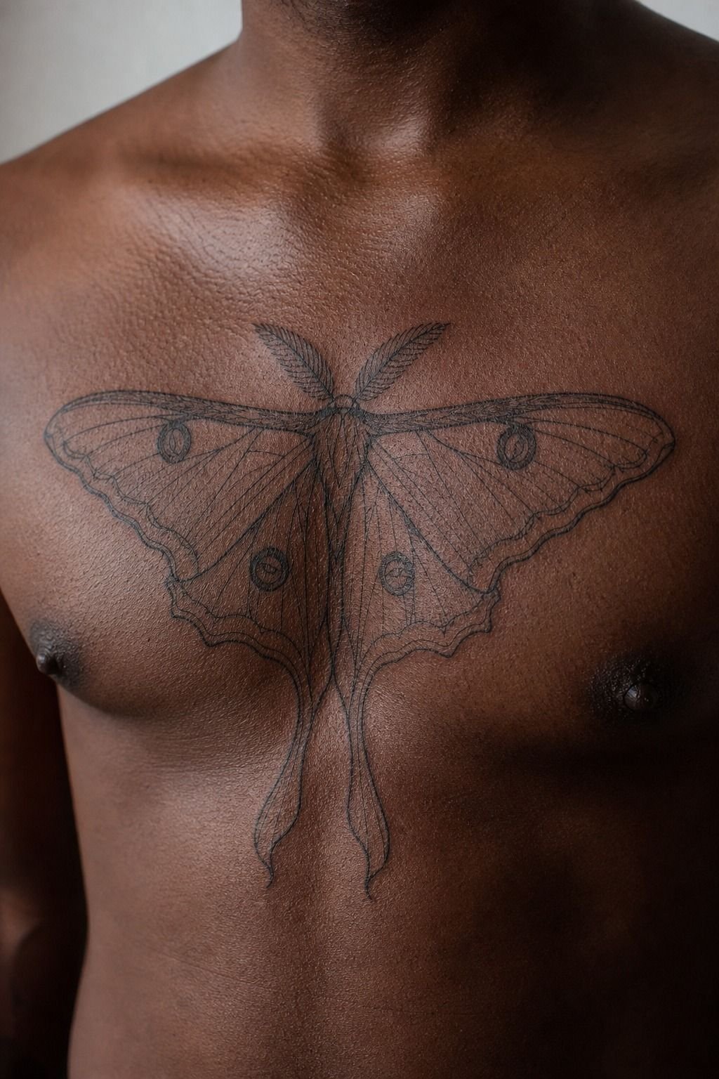 Luna Moth Chest Tattoo With Symmetry