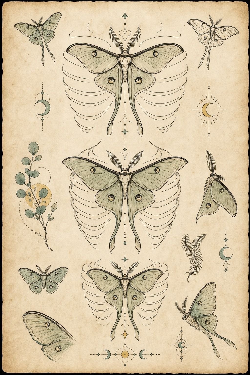 Luna Moth Rib Tattoo With Delicate Antennae