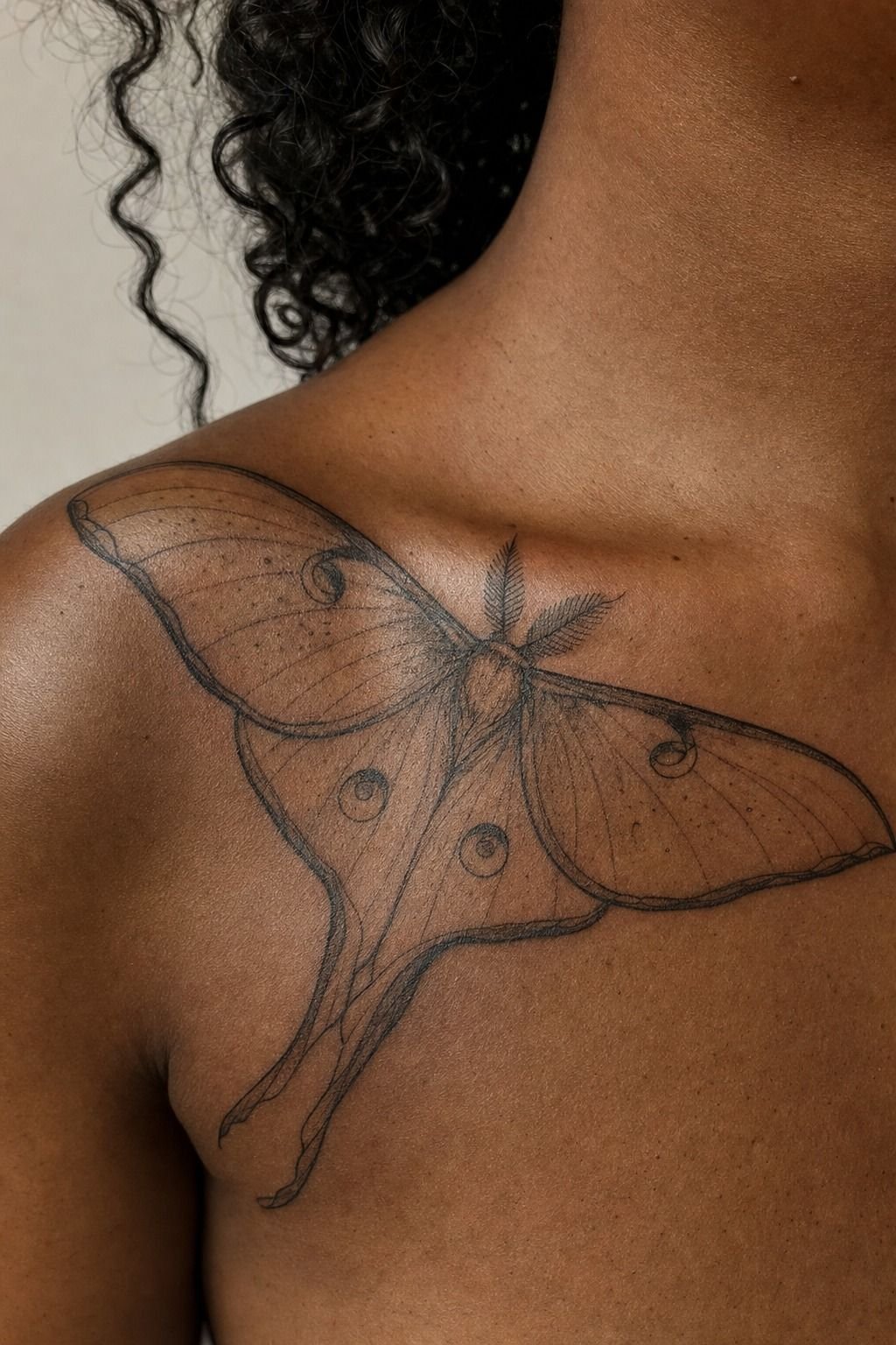 Luna Moth Collarbone Tattoo With Fine Details