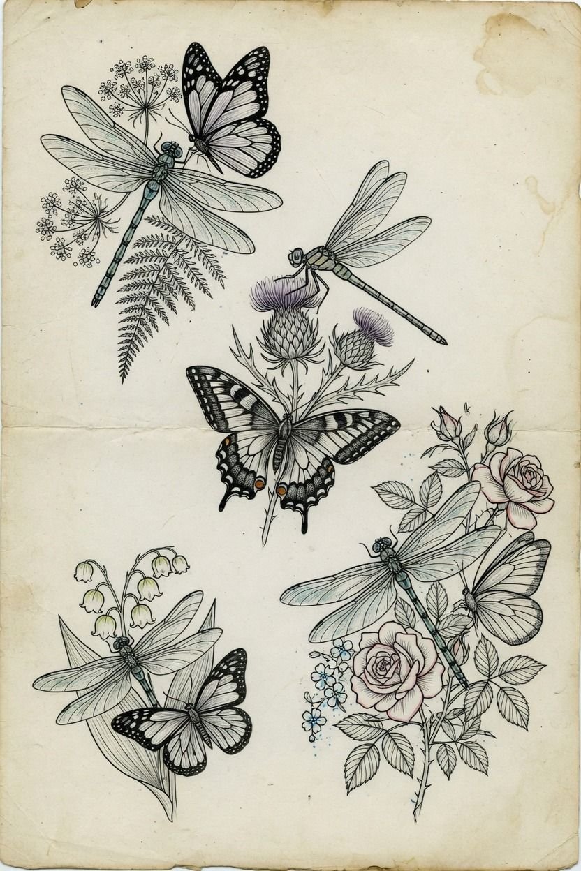Pair Your Dragonfly With Butterfly Or Floral Elements