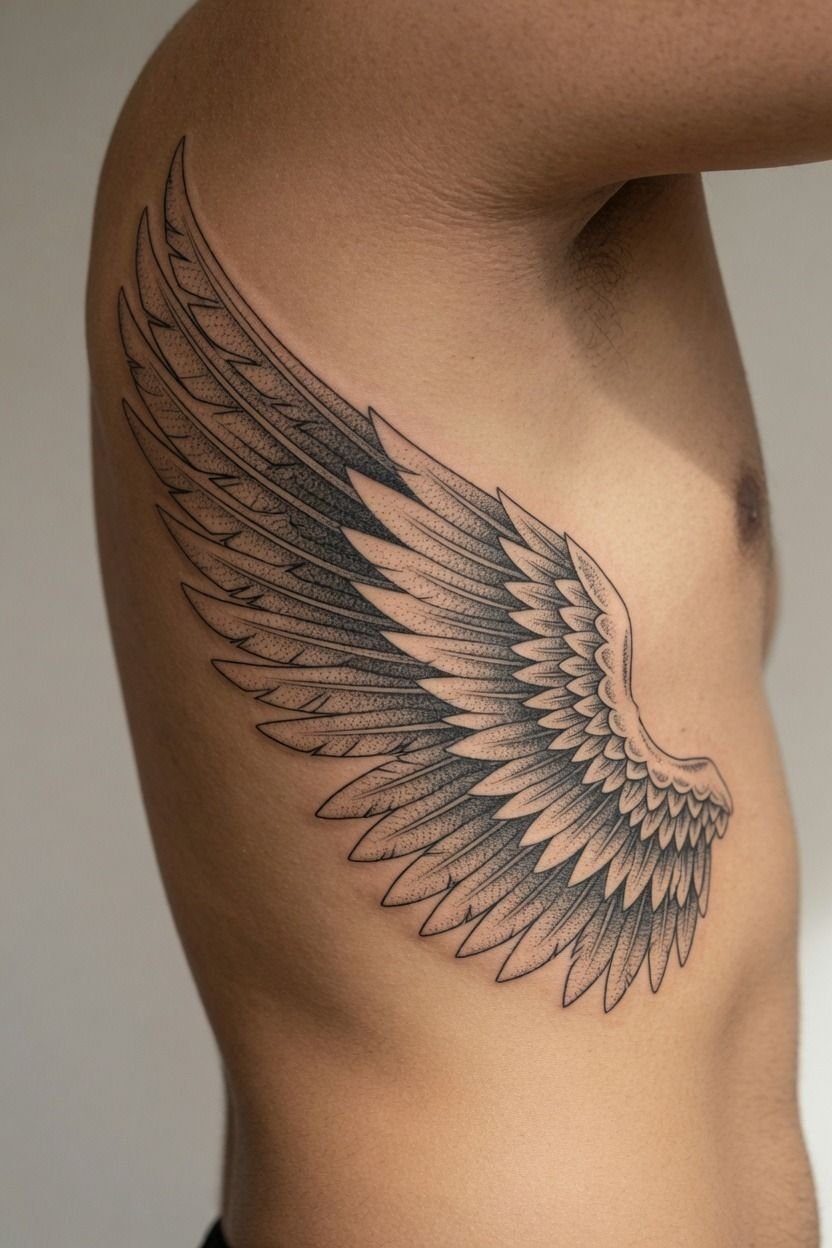 Add Wings Detail With Dotwork And Geometric Shading