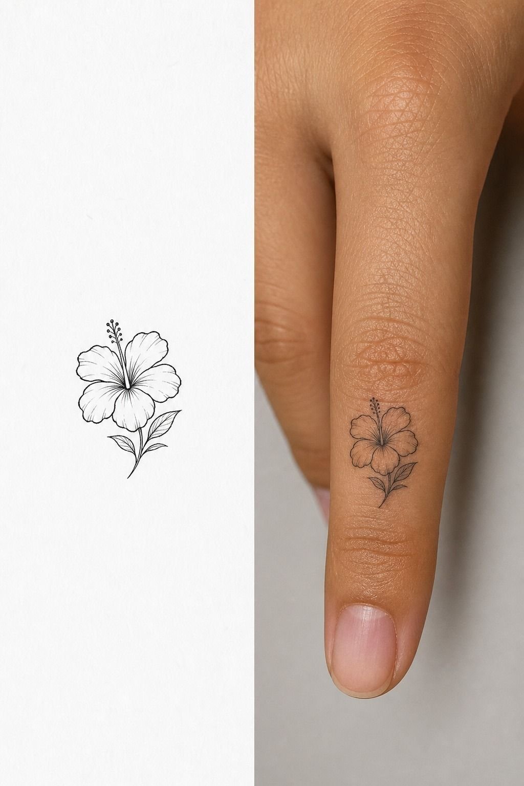Tiny Hibiscus Finger Tattoo