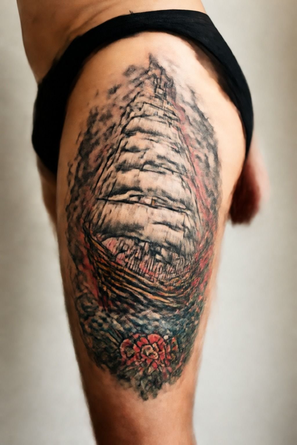 Place A Traditional Ship On The Thigh