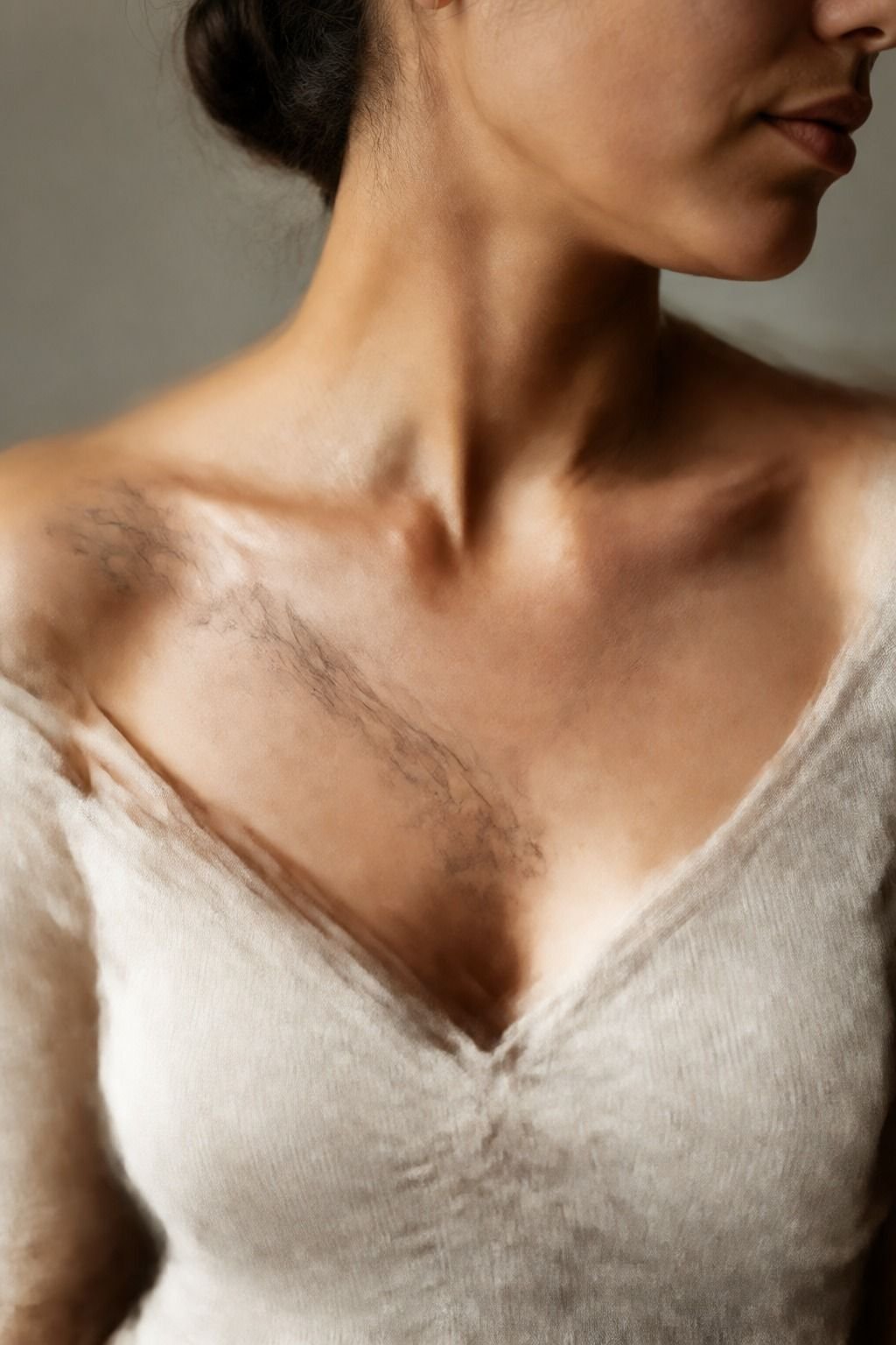March Daffodil Black-and-Grey Collarbone Tattoo