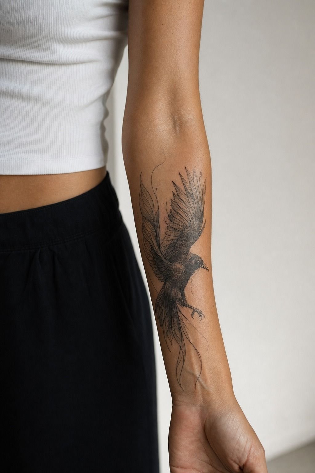Place A Crow Tattoo Along The Forearm