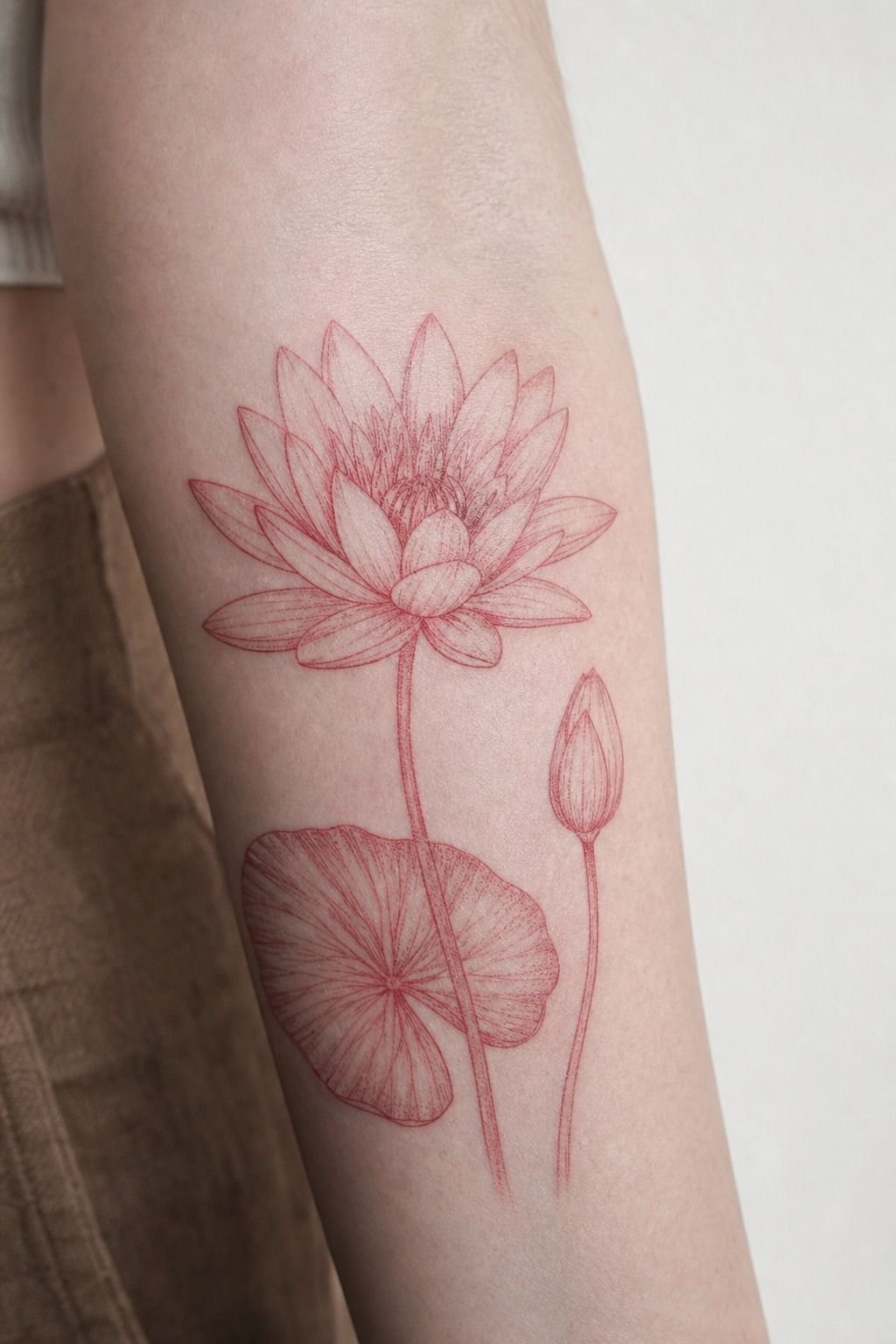 July Water Lily Fine Red-Ink Tattoo