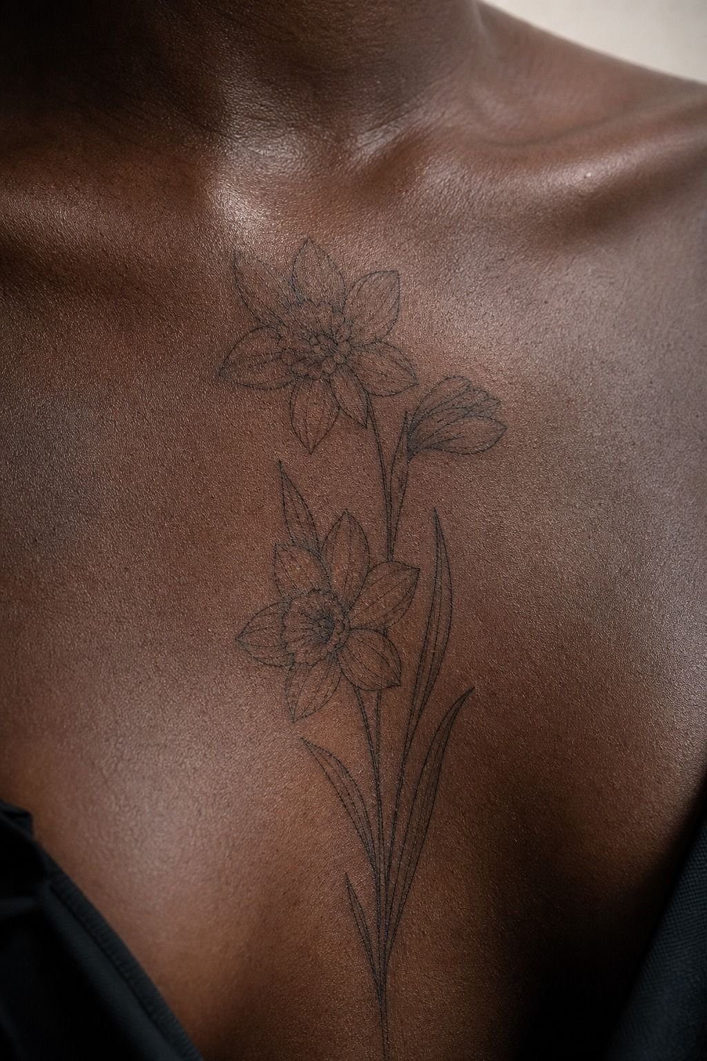 December Narcissus Delicate Sternum Tattoo