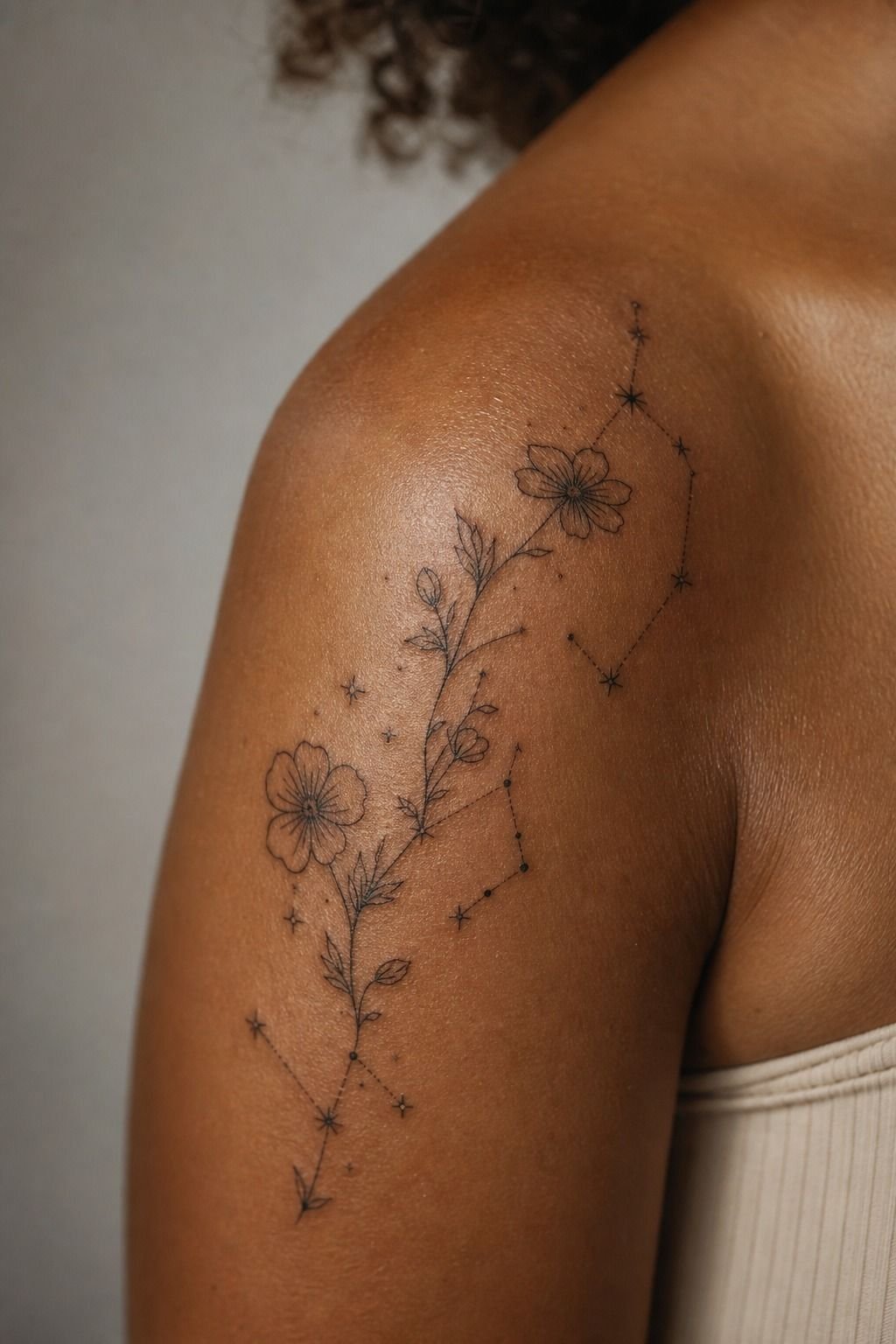 Birth Flower Constellation Fine-Line Tattoo