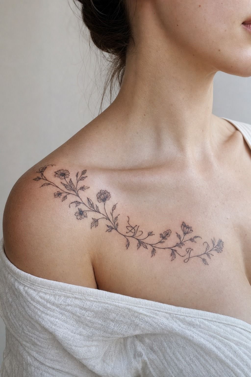 Birth Flower Tattoo with Meaningful Initials