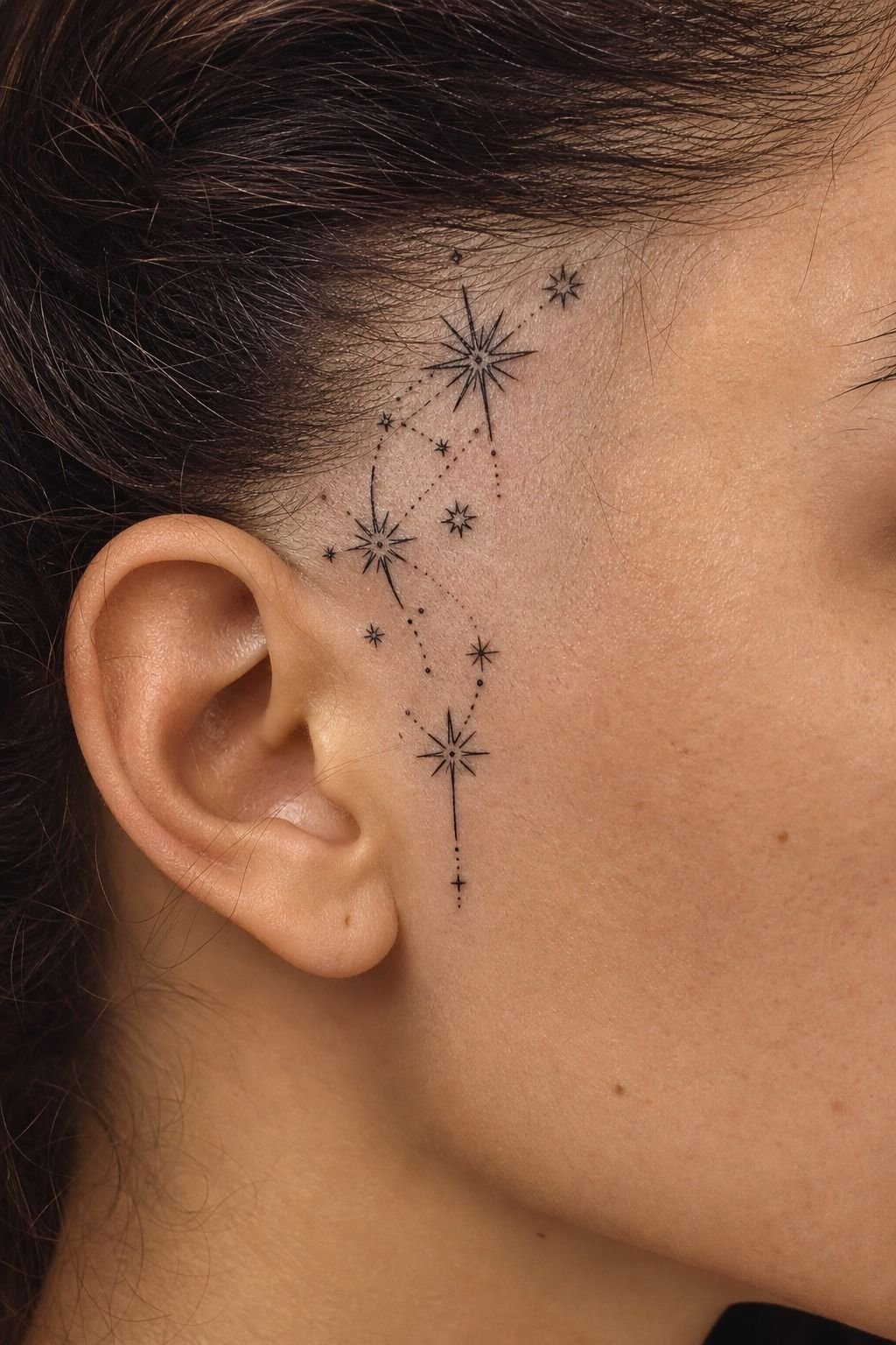Pick Fine Line Stars Along The Temple