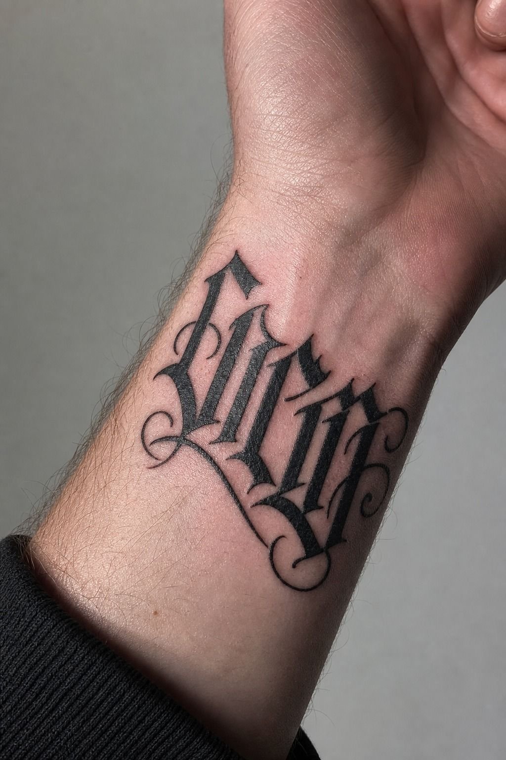 Old English Girlfriend Name Tattoo